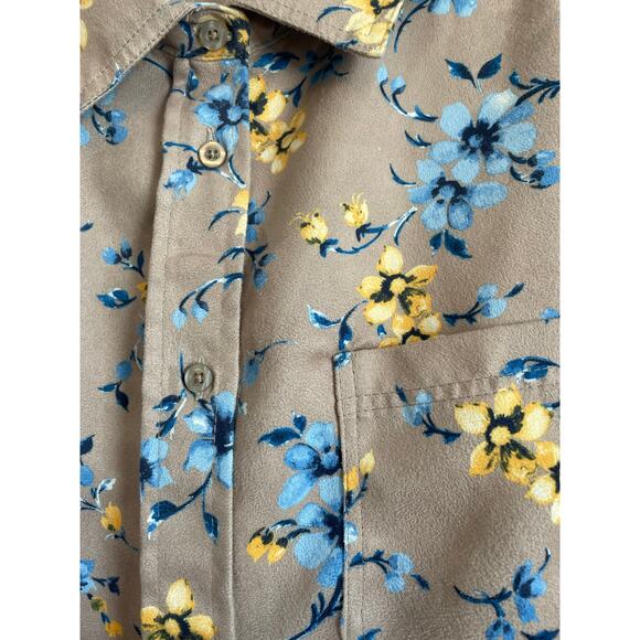 Woman Within button up shirt collar pocket tan blue floral suede feel Size 1X - Picture 6 of 9